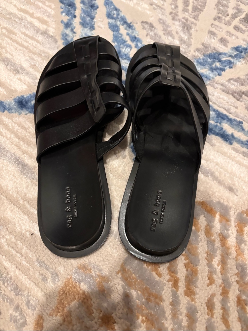 NWOB Rag & Bone Beau Leather Fisherman Mule Sandals in black size 39